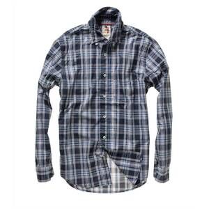 NEW RELWEN men's broadcloth plaid long sleeve shirt in midnight/white plaid